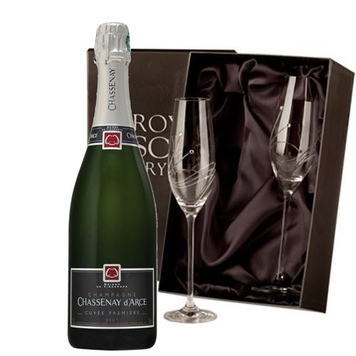 Chassenay dArce Cuvee Premiere Brut With Diamante Crystal Flutes